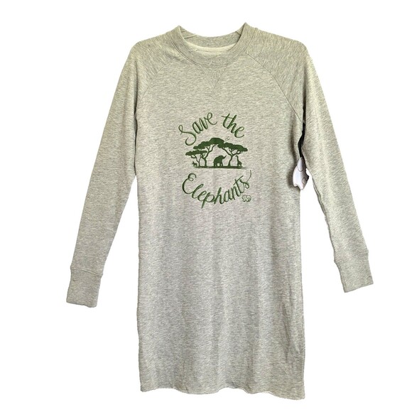 Ivory Ella Aida Mission Dress Sweatshirt Tunic XS Gray Save the Elephants NWT - Picture 2 of 12